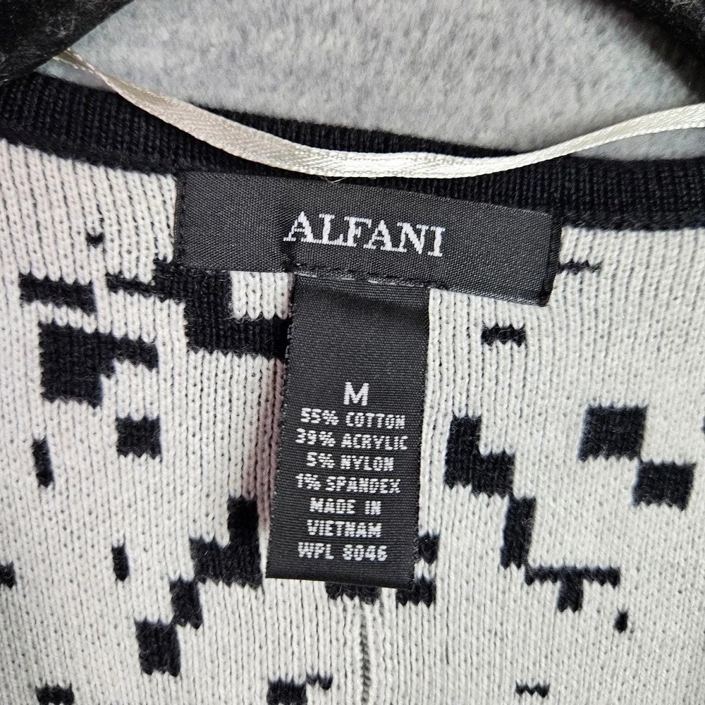 Alfani Womens Open Front Cardigan Sweater M Black White Graphic NWT